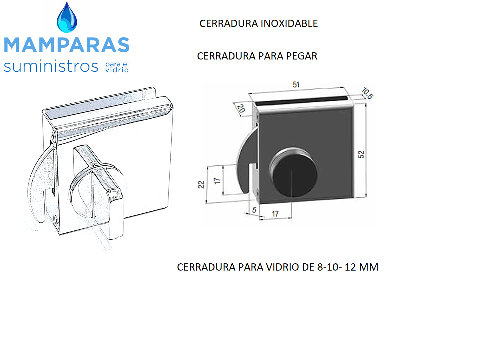 MS45500 CERRADURA PARA PUERTA DE CRISTAL TEMPLADO DE 10 MM SERIE 04