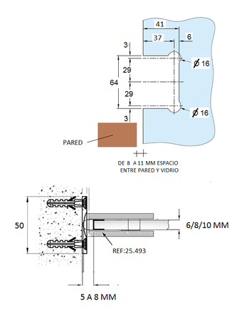 BISAGRA DORADA PARA PUERTA DE CRISTAL